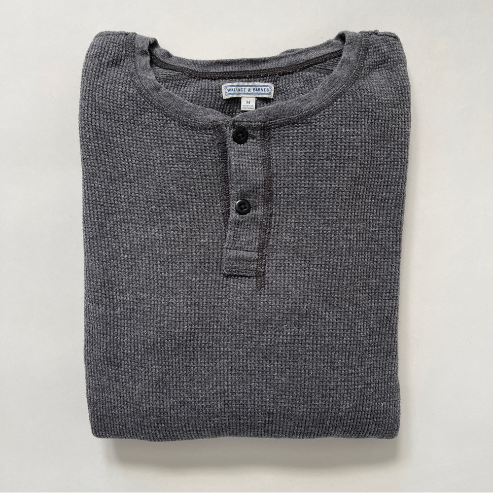 J. Crew Wallace & Barnes Waffle Knit Men's Charcoal Long Sleeve Henley